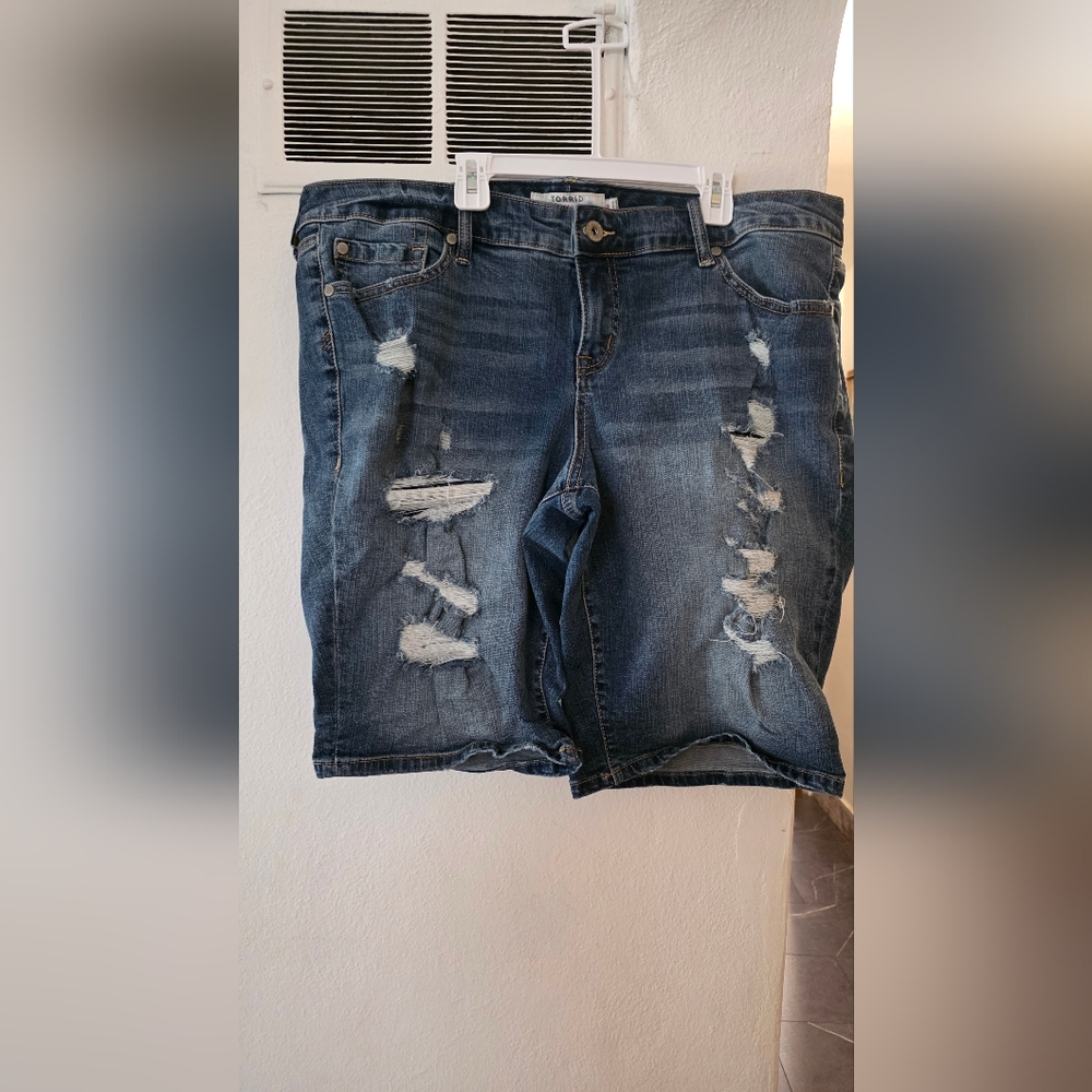 Torrid Blue Distressed Denim Shorts